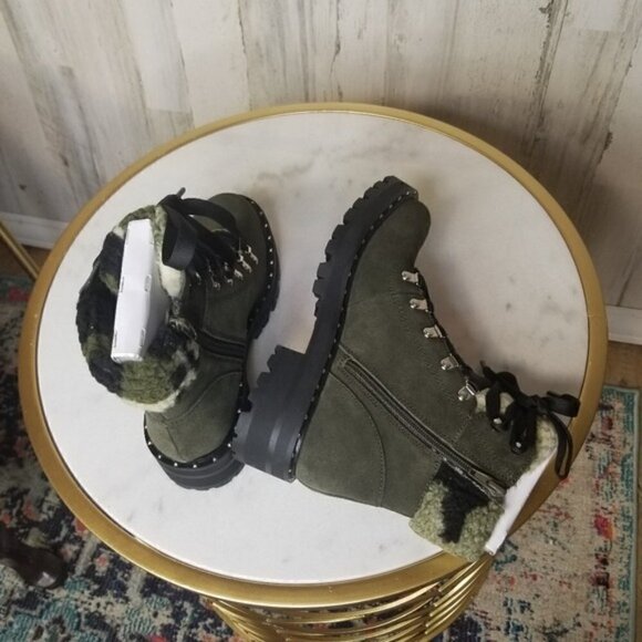 Steve Madden Receptive Olive Green Suede Marble Faux fur - Picture 6 of 7